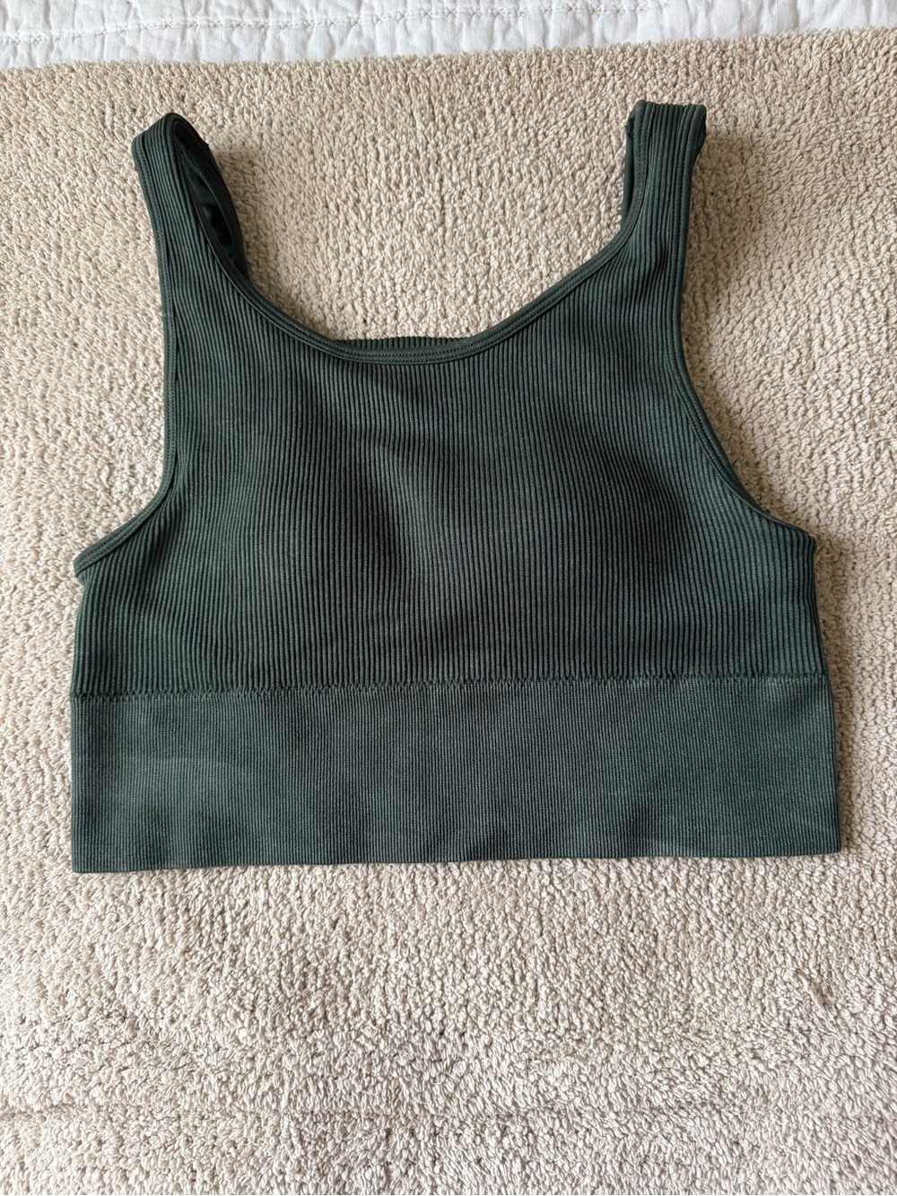 Ribbed Cropped Tank Top in Dark Olive Green